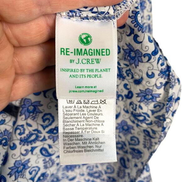 J.Crew Factory Women's Top Blue White Micro Floral Paisley Split Neck - Picture 9 of 11